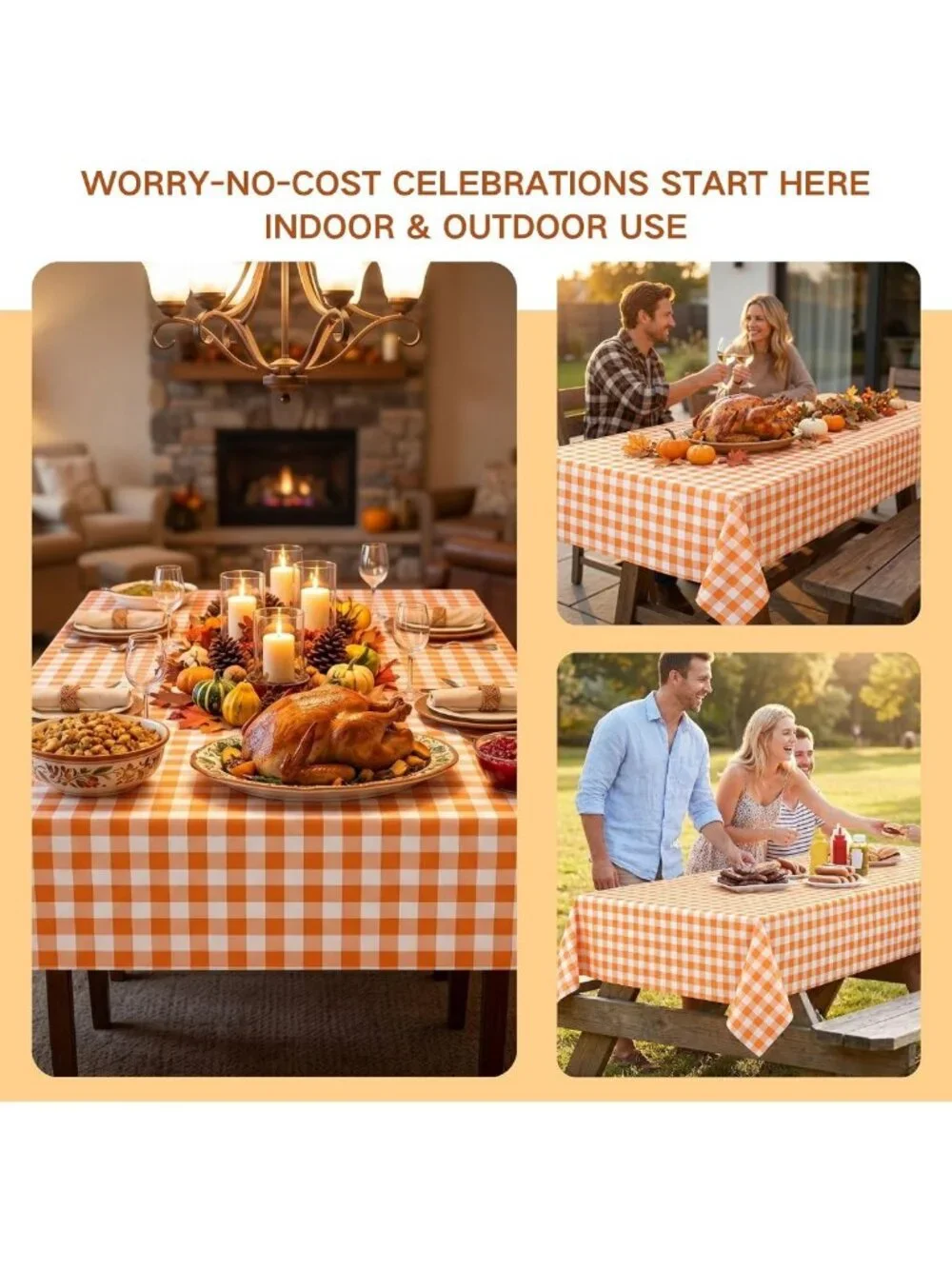 300FT x 54IN Orange & White Checkered Tablecloth Roll with Cutter - Perfect for